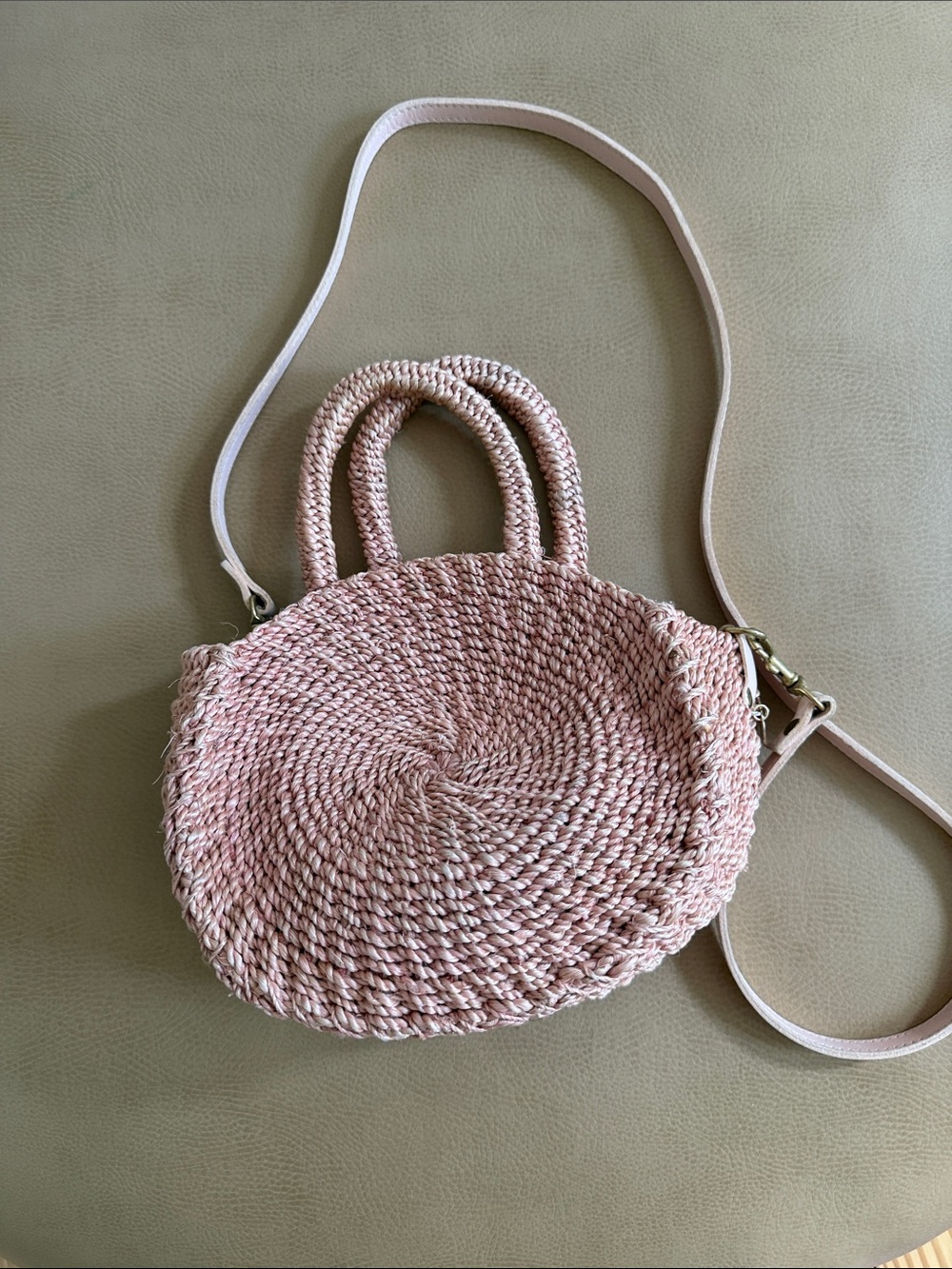 Clare V. Woven Round Crossbody Bag in Blush Pink - Picture 3 of 4